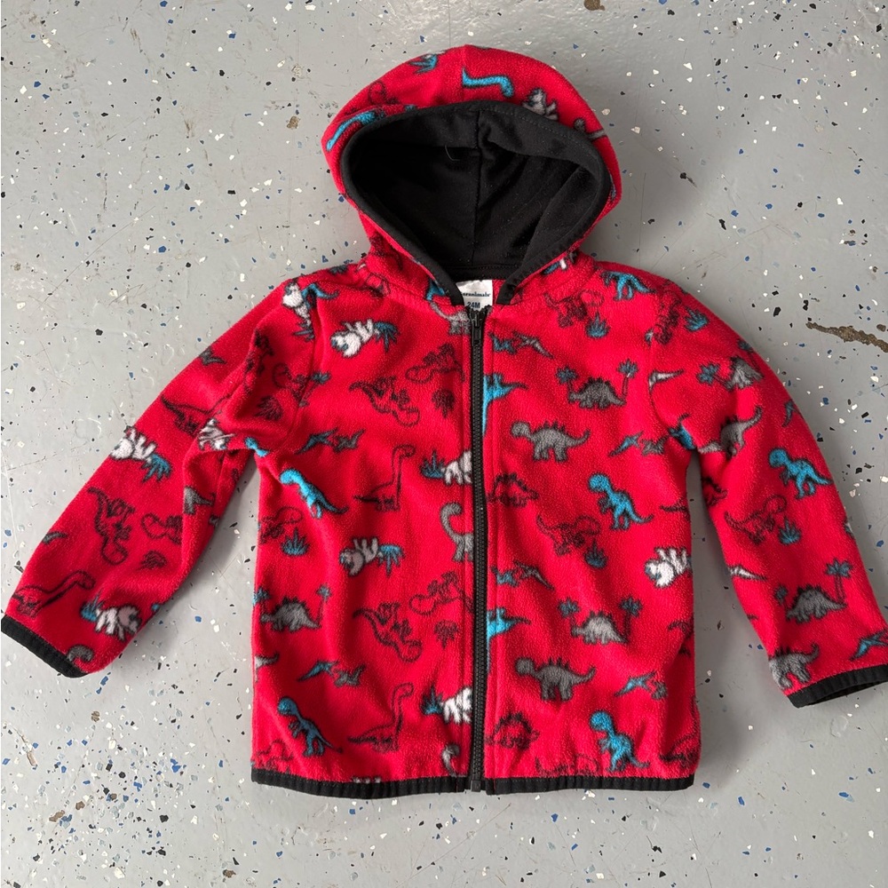 24M Red Dinosaur Print Fleece Zip-up Hoodie